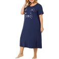 thumbnail image 4 of Agnes Orinda Nuisettes pour Femmes Grande Taille Fête des Mères Col Rond Manches Courtes Robe de Nuit Imprimé Chats Pyjamas Détente Maison avec Poche 4X Bleu Marine, 4 of 8