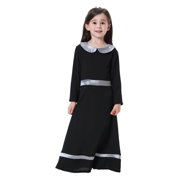 GDREDA Robe Soleil Fille Été Fille Contraste de Couleurs Manches Longues Robe Jupe Longue Fille Noir, 4-5 Ans