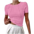thumbnail image 5 of Pisexur Hauts de Printemps pour Femmes 2025, Hauts d'Entraînement Femmes, Hauts d'Entraînement Femmes T-Shirt Imprimé Manches Courtes Col Rond Chandail à la Mode Rose,G, 5 of 5