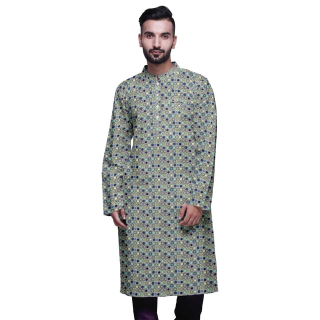 Atasi Kurta Imprimé pour Hommes Col Mandarin Popeline de Coton Kurta Chemise Décontractée