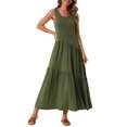 thumbnail image 1 of INSPIRE CHIC Robe d'Été Décontractée Sans Manches à Col Rond pour Femme, Ligne A, Fluide, à Volants, Maxi, L Vert Armée, 1 of 6
