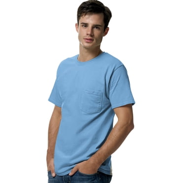 Hanes T-Shirt à Poche pour Hommes Sans Étiquette, L, Bleu Caroline