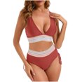 thumbnail image 2 of YUTK Womens Bathing Suits - Women's Bikini High Waisted Split Color Suit with Drawstring Gathered Abdominal Swimsuit Red Xxl, 2 of 9