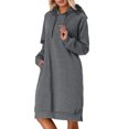 thumbnail image 2 of Longs Chandails à Capuchon pour Femmes 2025 Manches Longues Ourlet Fendu Robe à Capuchon Unie avec Poches Chandail à Capuchon pour Femmes, 2 of 8