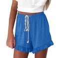 thumbnail image 1 of Womens Versatile Shorts Casual Pleated Hem Wide Leg Elastic Waist Drawstring Short Solid Color Loose Comfy Pants, 1 of 5