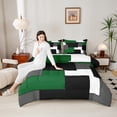 thumbnail image 4 of Erosebridal Green Geometric Bedding Full Comforter Set, Chic Rectangle Bedding Sets Full with Comforter, Modern Fashion Reversible Down Comforter, Breathable Room Decoration, 3pcs, 4 of 8