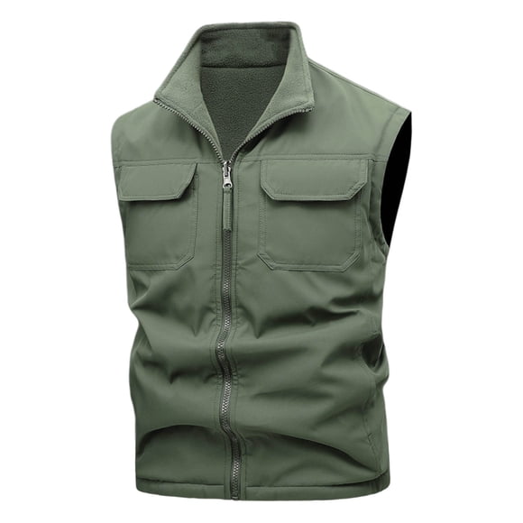 Reversible Sleeveless Overalls Tops Outdoor Photographers Fishing Tops Solid Color Overalls Men's Lapels Sleeveless Hooded Casual Jackets/Coats