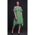 thumbnail image 4 of Bimba Green Geometric Print Cold Shoulder Women Swing Tunic Flutter Sleeve Midi Dress - XX-Large, 4 of 6