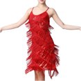 thumbnail image 1 of Robe Mini Unie Sans Manches à Paillettes et Plumes pour Femmes, à Bretelles, Col Ras du Cou, 1 of 9