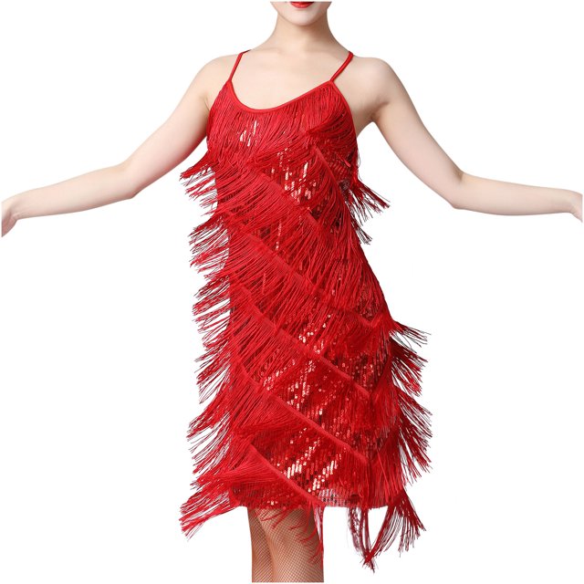 Robe Mini Unie Sans Manches à Paillettes et Plumes pour Femmes, à Bretelles, Col Ras du Cou