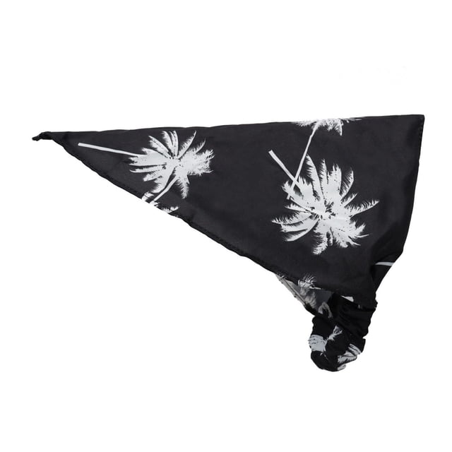 Justice Hair Accessories black and white printed hair bandana featuring palm tree design, triangular shape with elastic gathered end, suitable for kids female as a hair wrap or kids accessory in scarves and wraps category.