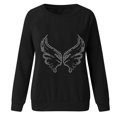 thumbnail image 3 of Fashion Womens Casual O-neck Butterfly Rhinestone Long Sleeve Tops T-shirt, 3 of 5