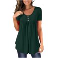 thumbnail image 1 of SMihono Hauts pour Femmes Été Décontracté Chic T-Shirt d'Été Uni Col Rond Boutonné Plissé Manches Courtes Oversize pour Femmes, 1 of 8