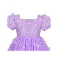 thumbnail image 4 of Robe Fille Papillon 3D Violet à Carreaux Haut en Dentelle Col Carré Manche Courte 7 Ans, 4 of 6