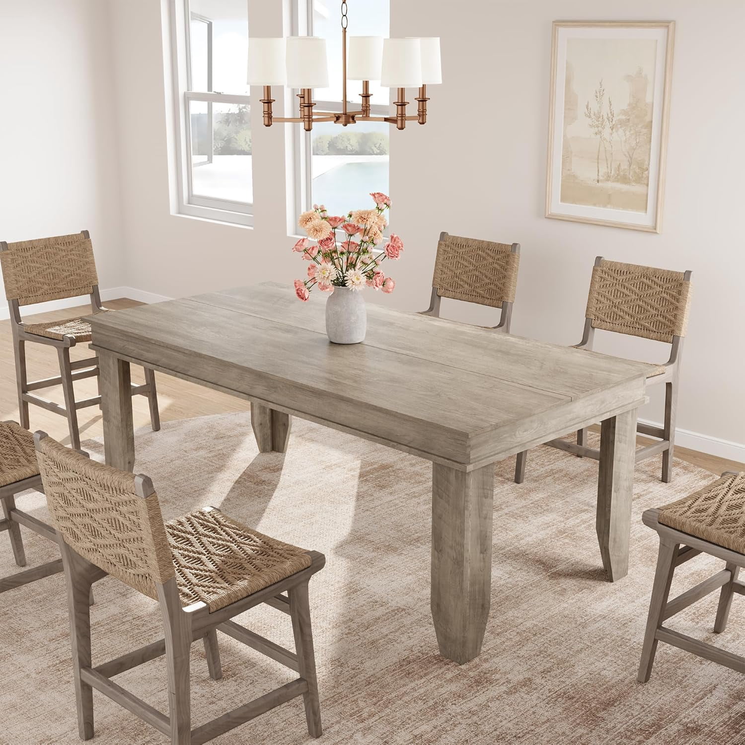 Farmhouse Dining Table for 6-8 People, 71" Long Wood Kitchen Table with Sturdy Frame & Rustic Wooden Finish, 6-8 Seats Large Rectangular Tables for Dinner, Kitchen, Dining Room