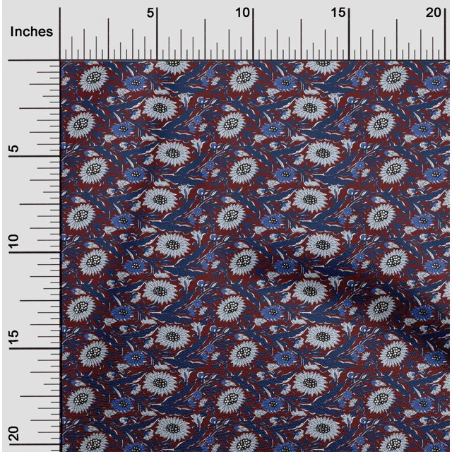 oneOone Viscose Chiffon Fabric Leaves & Floral Block Printed Craft Fabric BTY 42 Inch Wide