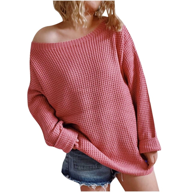 Timegard Womens Plus Size Tops Sweater off Shoulder Long Sleeve Pullover Fall Winter Casual Comfy Knit Tops
