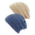 thumbnail image 1 of Womens Knit Beanie Cap Hat (2 PACK), Beige/Dark Denim, 1 of 1