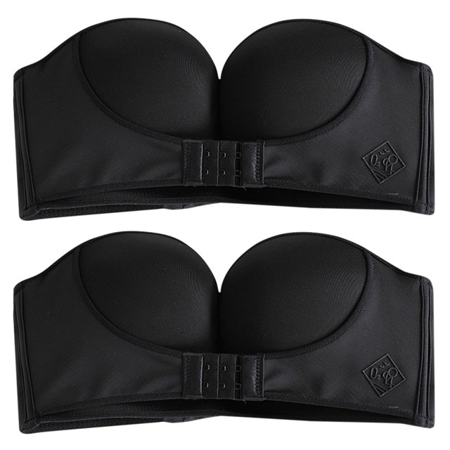 WZXFASHION Womens 2PCS Solid Color Strapless Non Slip Adjustment Rimless Dress Bra F Cup Bra Black 80F
