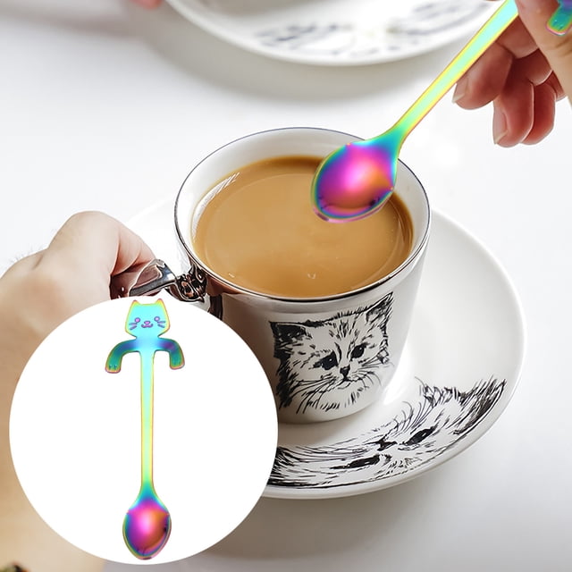 Oleegame 1PC Stainless Steel Cutlery Set Cat Spoon Short Handle Spoons Flatware Coffee Drinking Tools Kitchen Gadge