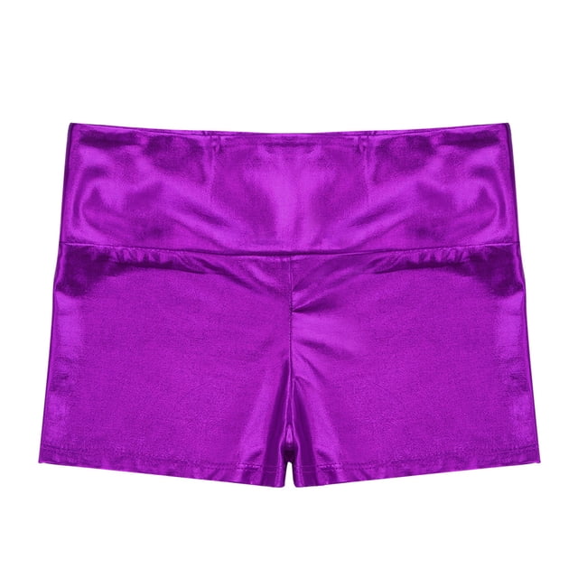 vastwit Girls Shiny Metallic Shorts Gymnastics Dance Shorts Purple 14