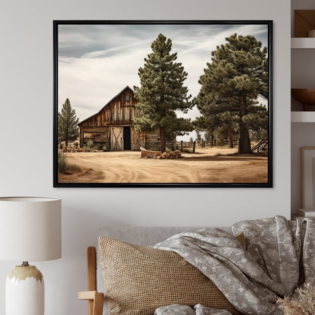 Designart tree pine framed wall art decor, Tree Pine framed wall Art, Pine Tree Rustic beauty , Green Large Traditional black framed wall art, 20x12 inches black frame
