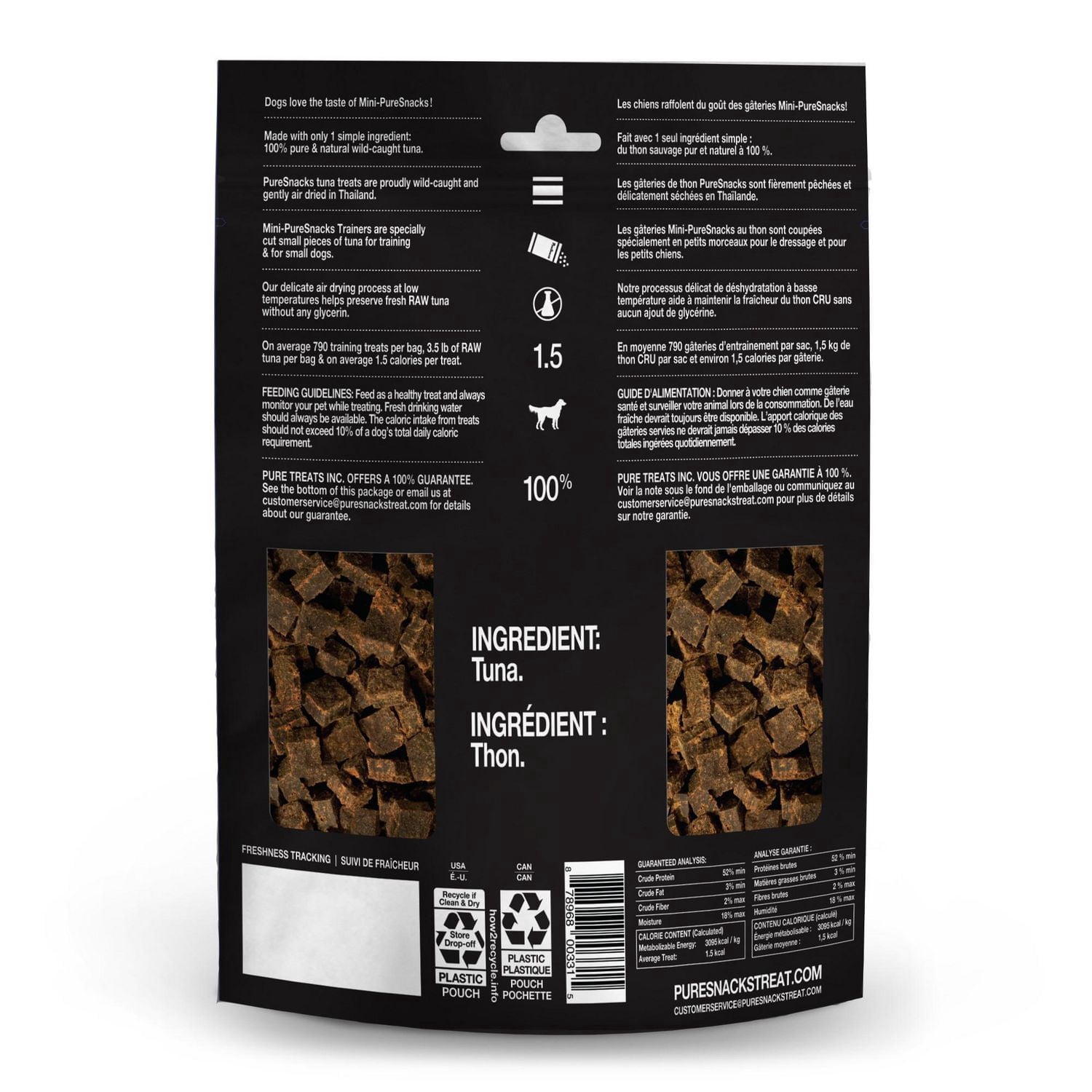 Mini-PureSnacks Gâteries d'Entraînement Séchées à l'Air, Thon pour Chien 396g