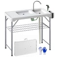 thumbnail image 1 of Outsunny Folding Fish Cleaning Table Camping Table with Sinks Faucet, White, 1 of 10