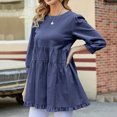 thumbnail image 4 of Pompotops Spring Women's Wear Solid Color Round Neck Seven Point Sleeve Large Swing Loose Casual Top, 4 of 8