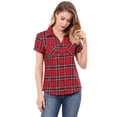 thumbnail image 3 of INSPIRE CHIC Chemise à Carreaux pour Femme en Coton Style Boyfriend à Boutons devant à Manches Courtes, 3 of 6