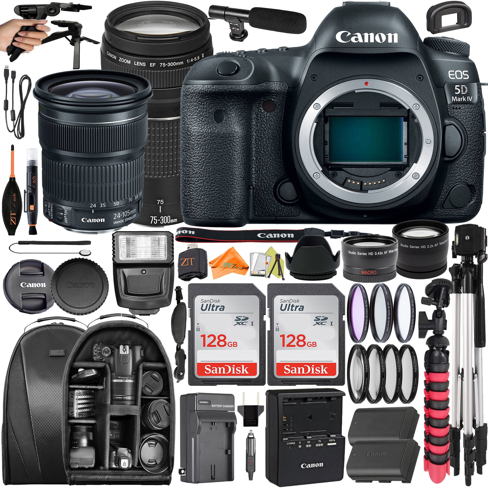 Canon EOS 5D Mark IV DSLR Camera with 24-105mm + 75-300mm Lens + 2
