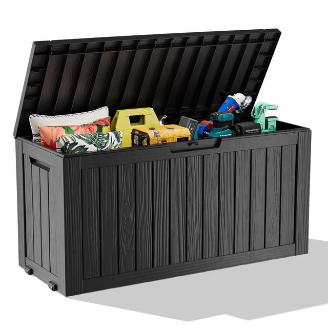 EasyUp Coffre de Terrasse en Résine de 75 Gallons, Coffre de Rangement Extérieur Verrouillable pour Meubles, Outils de Jardin et Rangement d'Outils, Boîtes de Rangement Extérieures Étanches (Noir)