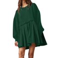 thumbnail image 1 of Womens Oversized Sweatshirt Dress Long Flowy Patchwork Pullover Tops Cute Drop Shoulder Sweatshirts Fall Long Sleeve Mini Dress Teen Girls Crewneck Solid Tunic Pleated Loose Clothing Beig, 1 of 5