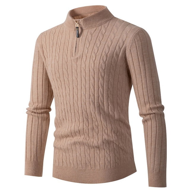 EGNMCR Mens Sweater Men's Half Turtleneck Zip Knit Sweater Long Sleeve Rib Bottom Hem Shirt