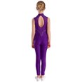 thumbnail image 3 of Jizyo Kids Girls Dance Unitard Sleeveless Full Body Jumpsuit Rhinestone Rompers One Piece Ballet Dance Leotard Purple 16, 3 of 6