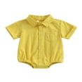 thumbnail image 1 of Barboteuse Chemise Habillée pour Nouveau-Né Garçon en Coton et Lin à Manches Courtes, Boutonnée, avec Poche, Justaucorps Grenouillère, 1 of 8