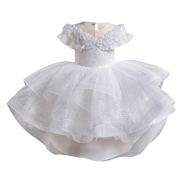 LUOGENLI Robe Robe en Maille pour Enfants Robe Robe Élégante Petite Fille Jupe Maxi avec Short en Dessous Blanc 4-5 Ans