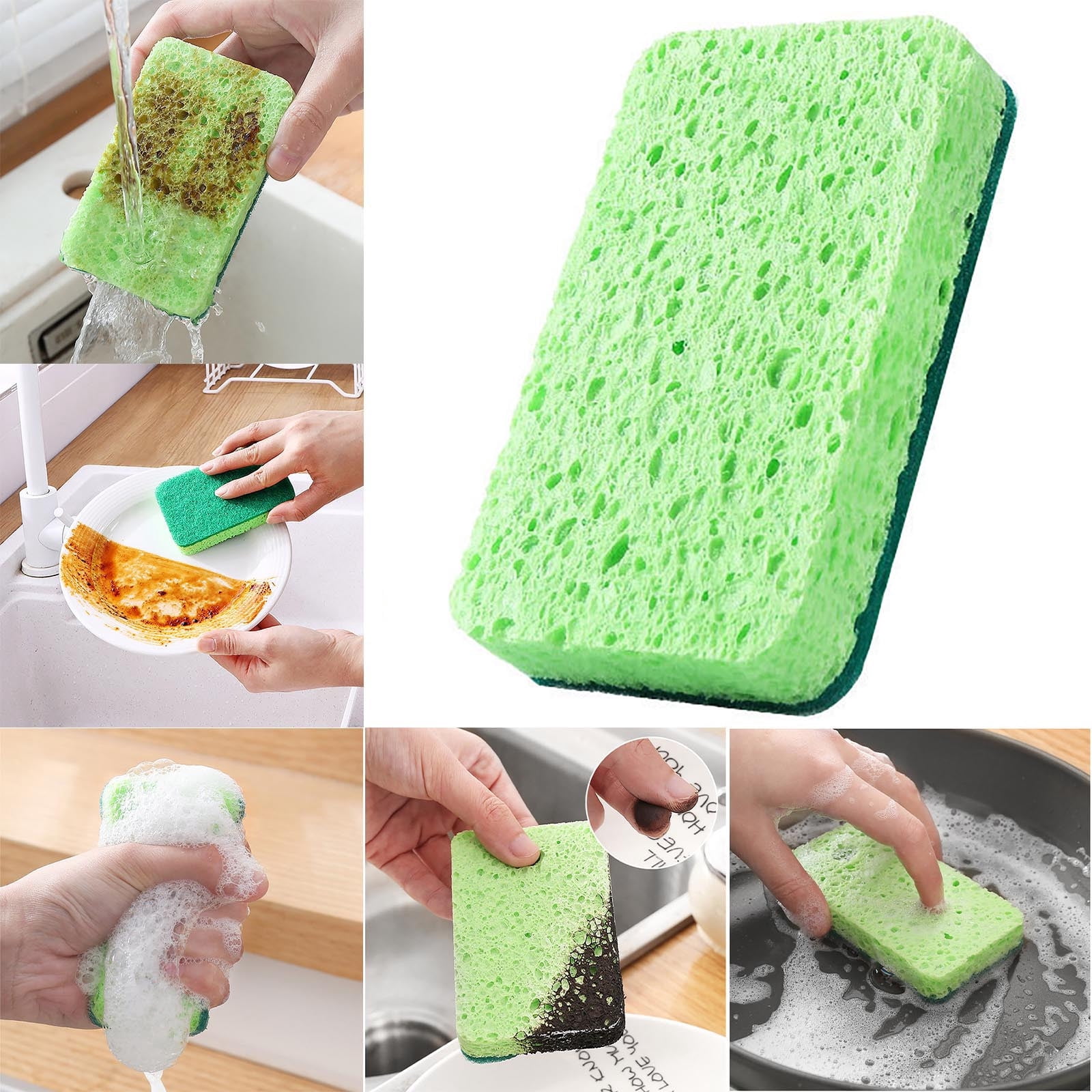 Chmadoxn Dishwashing Kitchen Sponges Natural Wood Pulp Cotton Sponge Double-side Oil Cleaning sponge