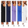 thumbnail image 1 of Robes à Col en V pour Femmes Mode Taille S-TTG Manches Courtes Jupe de Plage au-Dessus du Genou Robe Unie Robe de Plage Mode Urbaine Bleu Gem TG, 1 of 7