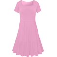 thumbnail image 4 of Robe d'Été pour Femme à Encolure Carrée, Grande Taille, Mignonne, à Manches Courtes, Taille Haute, Robe Trapèze Évasée à Volants, Danse, Rose, m, 4 of 6