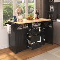 thumbnail image 3 of 55.7'' Kitchen Island with 2 Drop Leaf for 4-6 Seating,Rolling Kitchen Cart on 5 Wheels with Power Outlet, Folding Dining Table with Spice & Towel Rack, 3 Drawers, 3 of 17