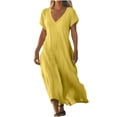 thumbnail image 3 of WRKEKC Robes d'Été Décontractées pour Femmes, Robes d'Été Grande Taille, Robe Jupe à Manches Courtes en Lin Uni à Col en V pour Femmes, 3 of 7