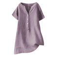 thumbnail image 1 of Timegard Womens Cotton Linen Tops Plus Size Notched V Neck Button Short Sleeve Casual Loose Tee Shirts, 1 of 4