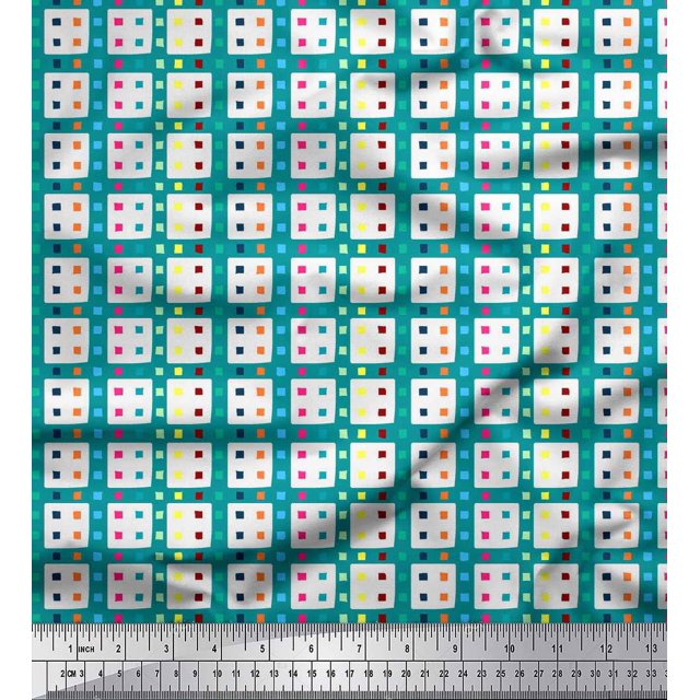Soimoi Japan Crepe Satin Fabric Geometric Check Print Fabric by The Yard 42 Inch Wide
