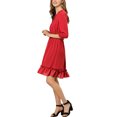 thumbnail image 4 of INSPIRE CHIC Women's Layered Ruffle Hem 3/4 Sleeves Smocked Chiffon A-Line Dress M Red, 4 of 8