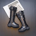 thumbnail image 3 of Pandaie Knee High Boots Girls Fashion Bowknot Riding Mid Calf Booties Low Heel Winter Dress Combat Boot Black 1.5, 3 of 5