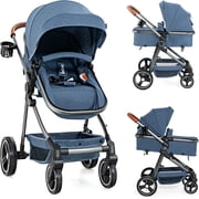 INFANS 2 in 1 High Landscape Convertible Baby Stroller, Newborn Reversible Bassinet Pram, Foldable Pushchair with Adjustable Canopy, Aluminum Structure, 5-Point Harness for Infant & Toddler