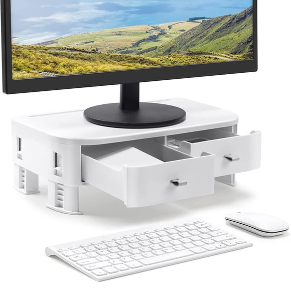 Adjustable heights Computer Monitor Stand Riser with 2 Storage Drawers Plastic,14.17 x8.66 x3.15 inches