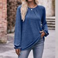 thumbnail image 2 of IROINNID Rabais T-shirt à Manches Longues en Polyester pour Femmes Chemises en Coton pour Femmes Décontracté Uni Col Rond T-shirt Ample Haut, Bleu, 2 of 6