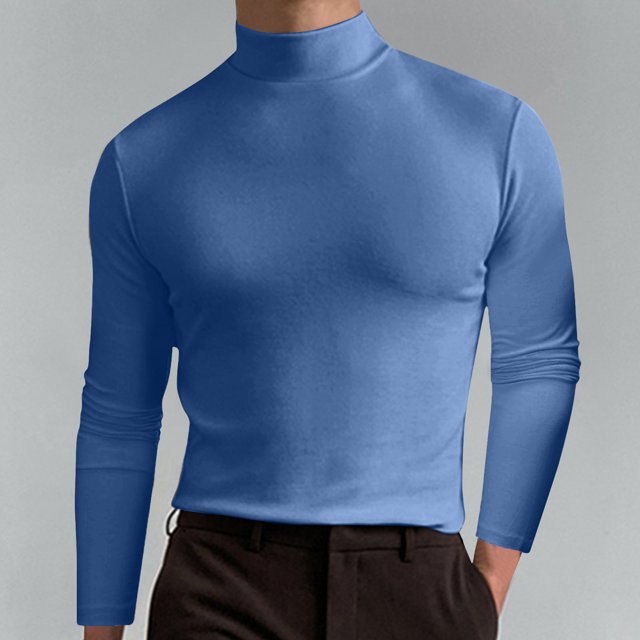 zanvin Chandail à Col Roulé Demi-Manches Longues pour Hommes, Basique, Ajusté, Bleu, m